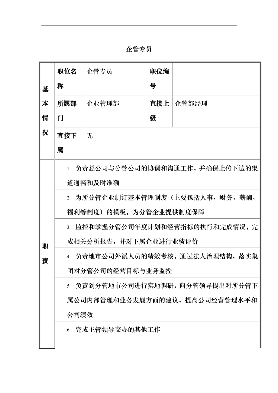 企管专员岗位说明书_第1页