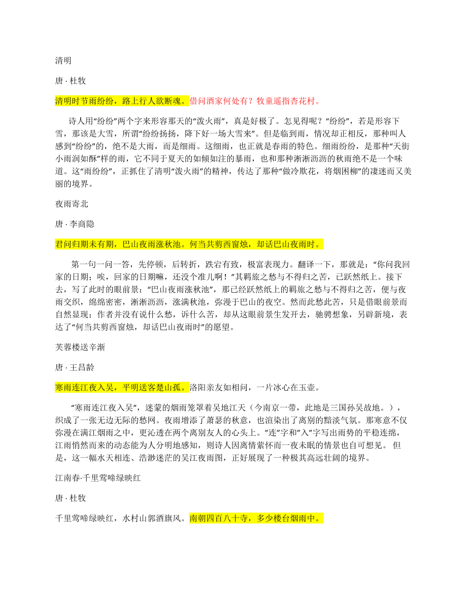 唐诗中“雨”的相关诗句_第1页