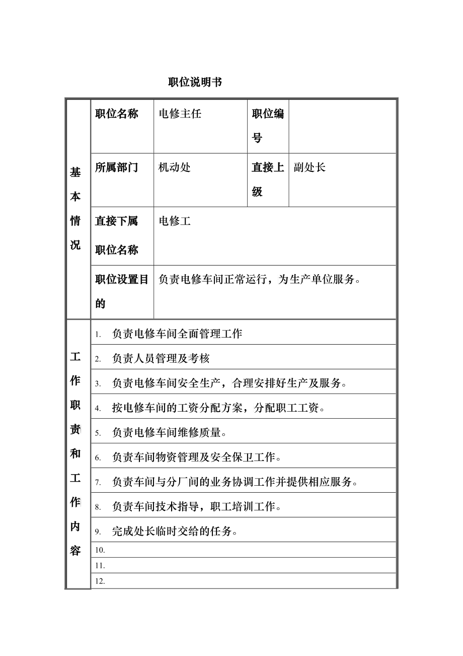 电修主任职位说明书_第1页