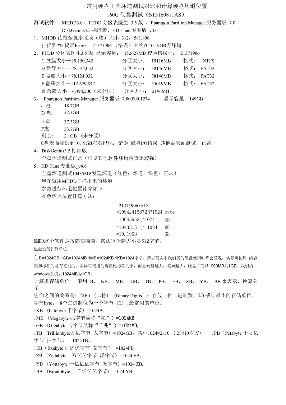 常用硬盘工具坏道测试对比和计算硬盘坏道位置_第1页