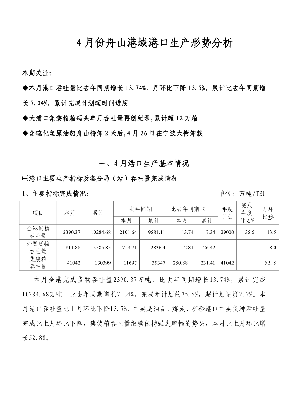 月份舟山港域港口生产形势分析_第1页