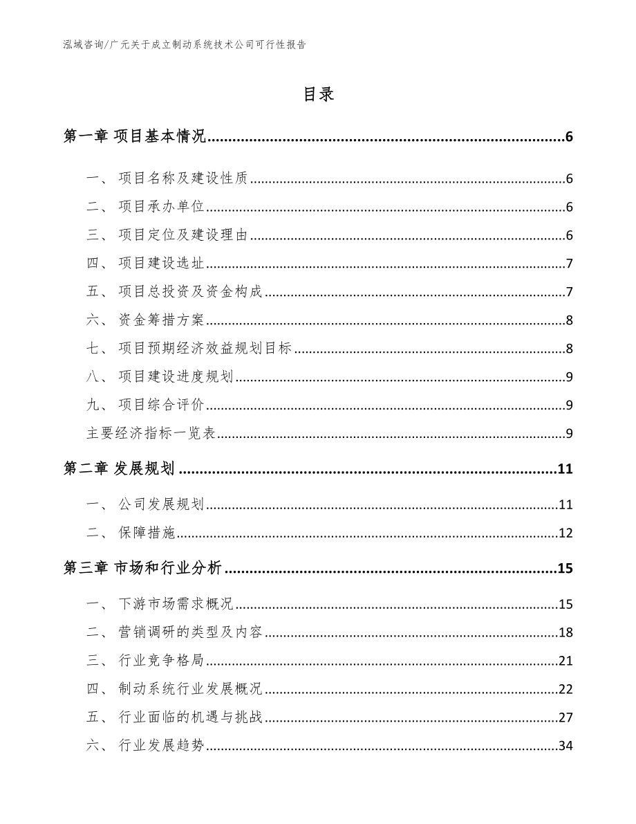 广元关于成立制动系统技术公司可行性报告【范文参考】_第1页