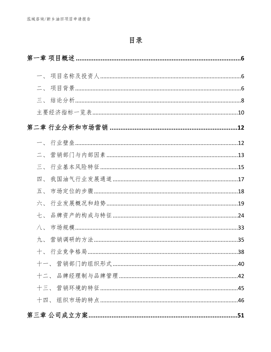 新乡油田项目申请报告模板范文_第1页