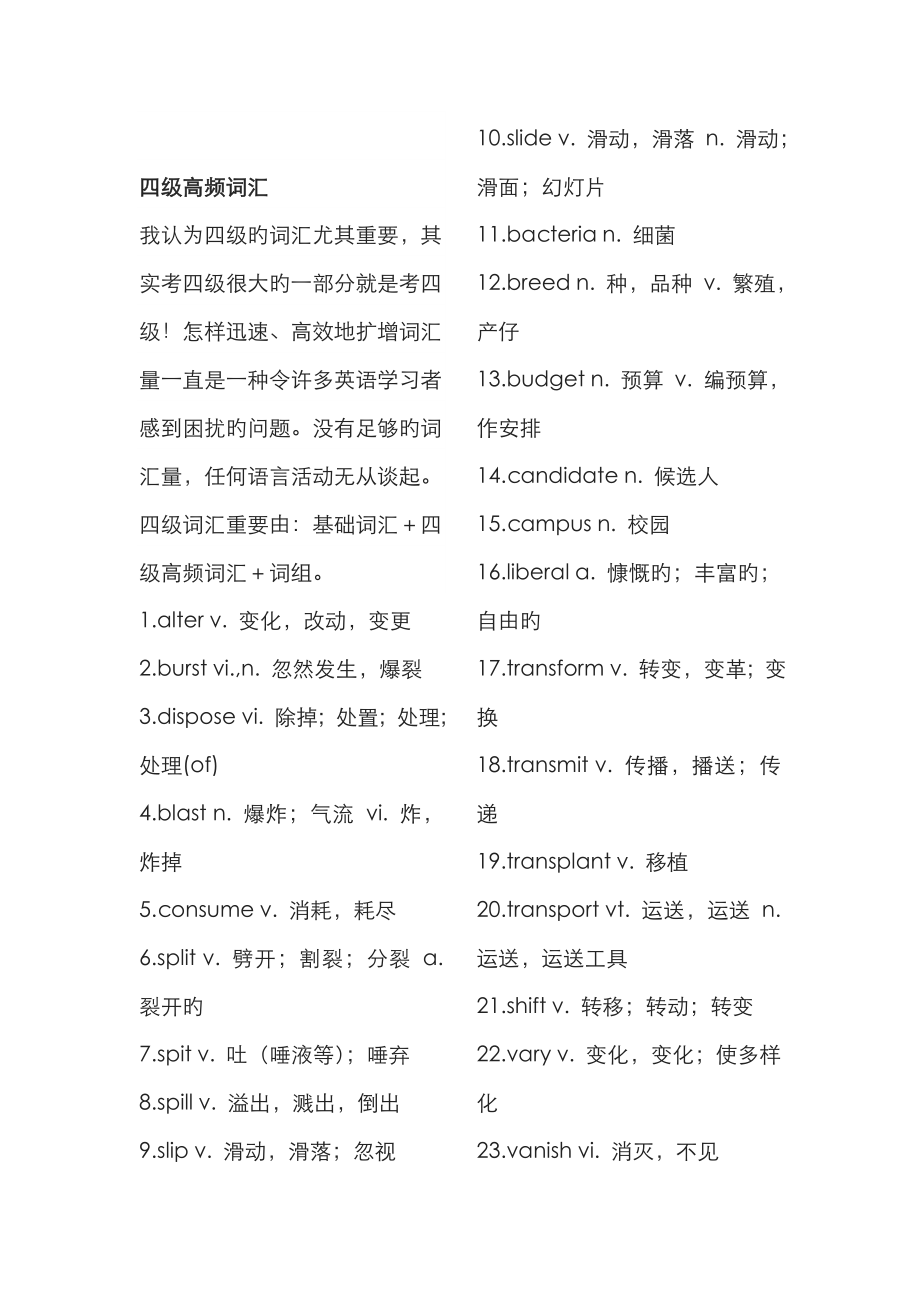 2022年新版大学英语四级高频词汇大全_第1页