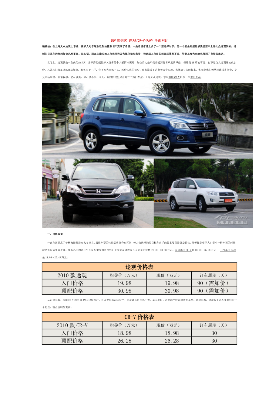 本田CRV丰田RAV4大众途观三车的全面对比_第1页