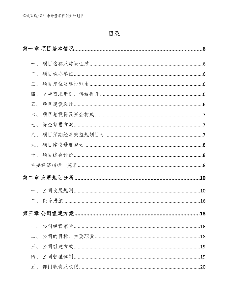 同江市计量项目创业计划书模板_第1页