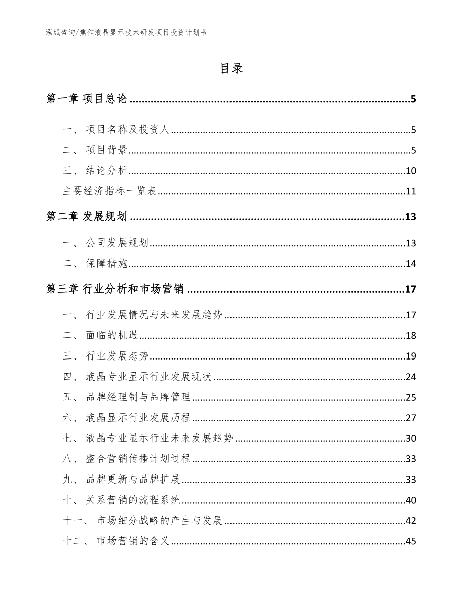 焦作液晶显示技术研发项目投资计划书（模板参考）_第1页