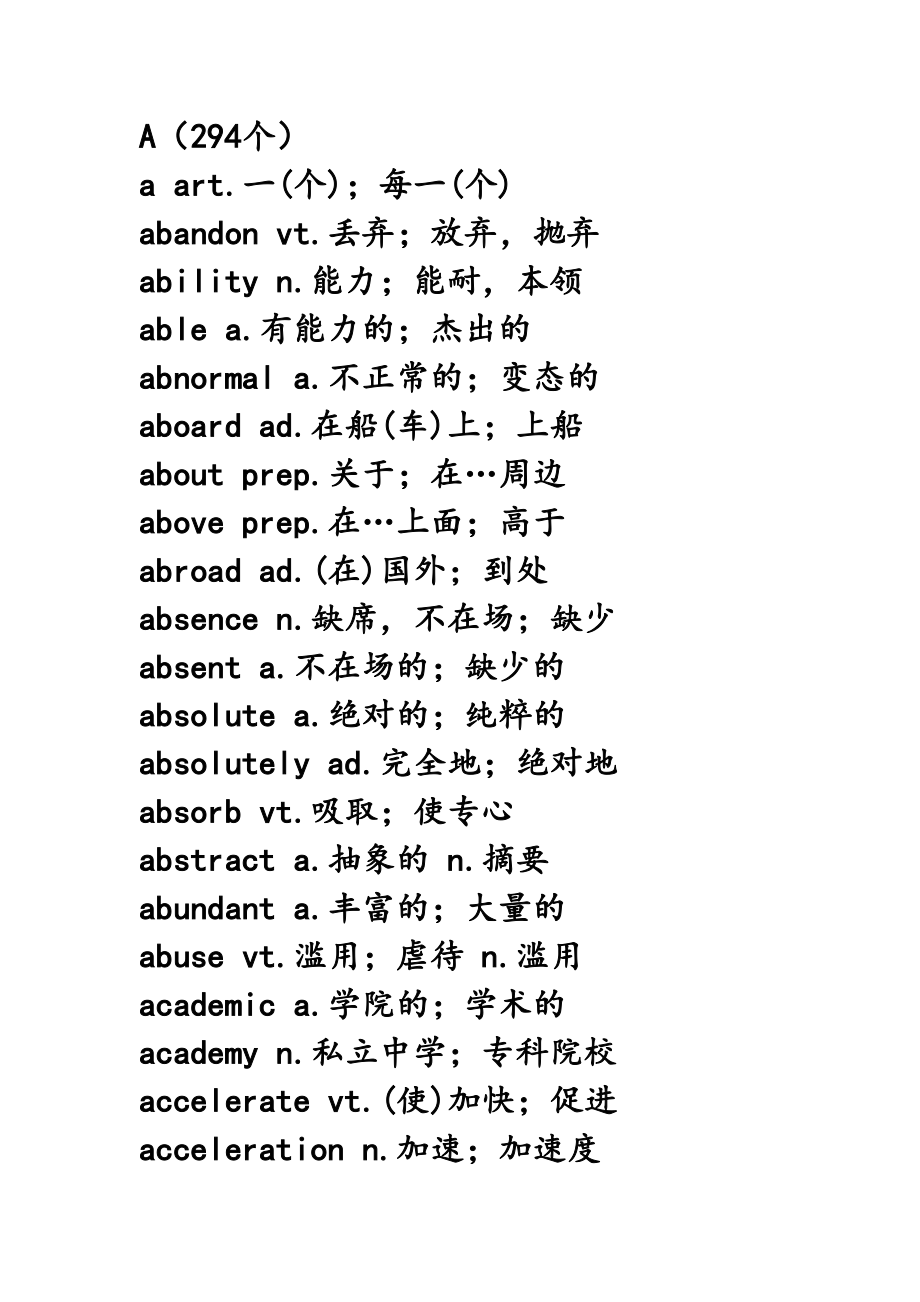 2023年英语四级词汇A_第1页