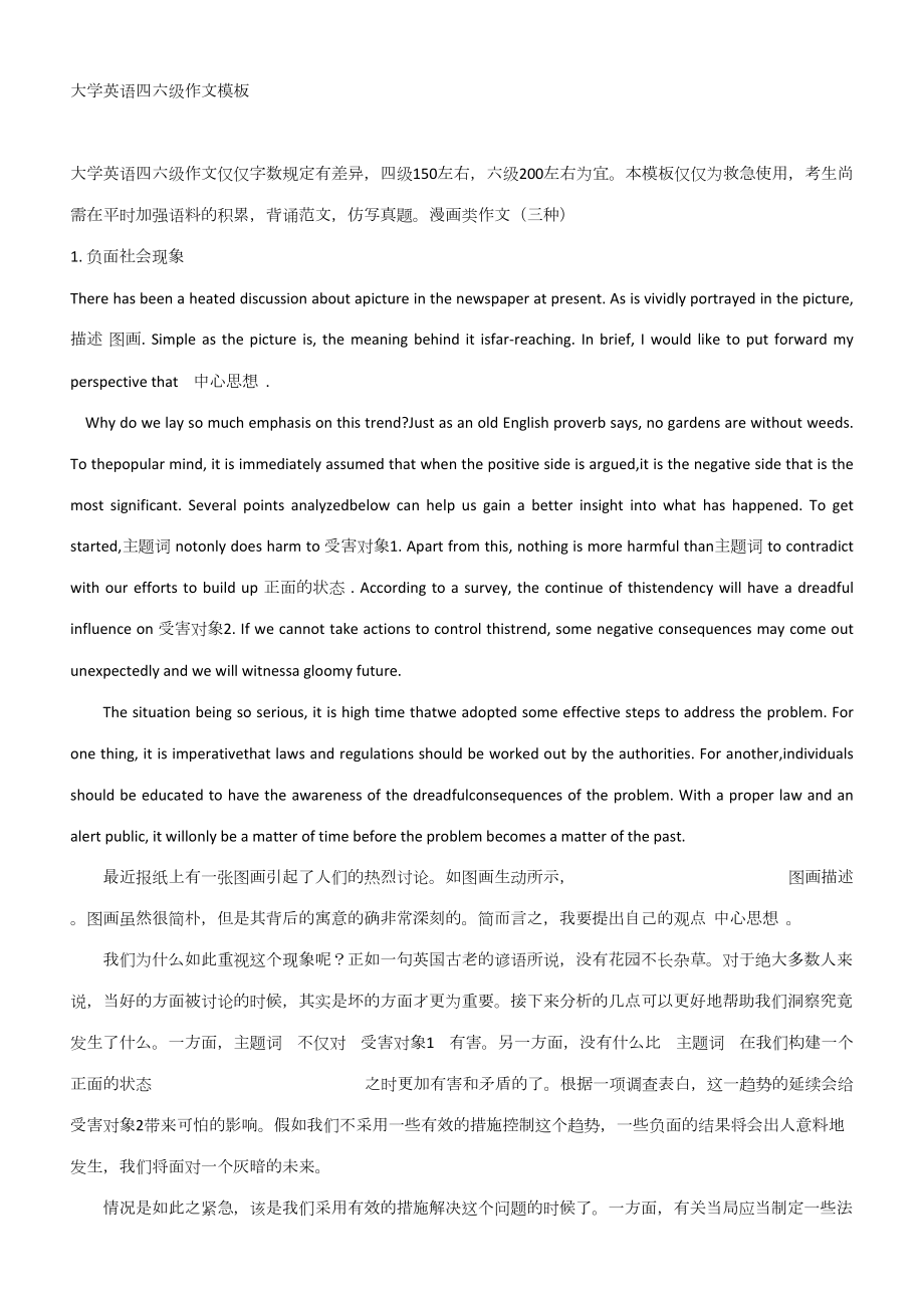 2023年大学英语四六级作文模板_第1页