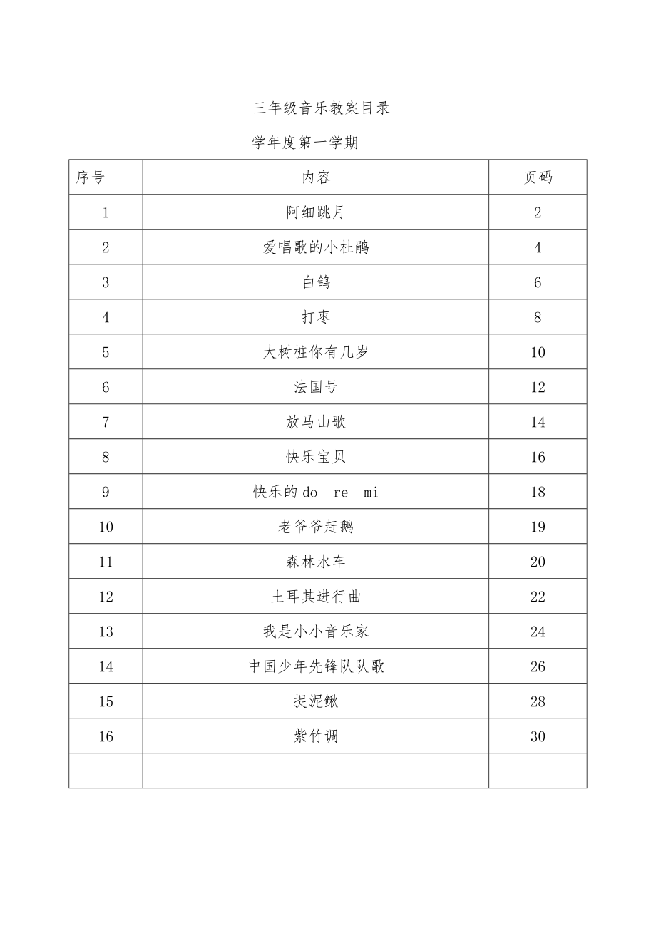 2023年人教版小学音乐三年级上册教案全册_第1页