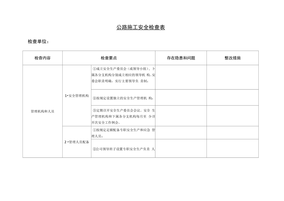 公路施工安全检查表_第1页