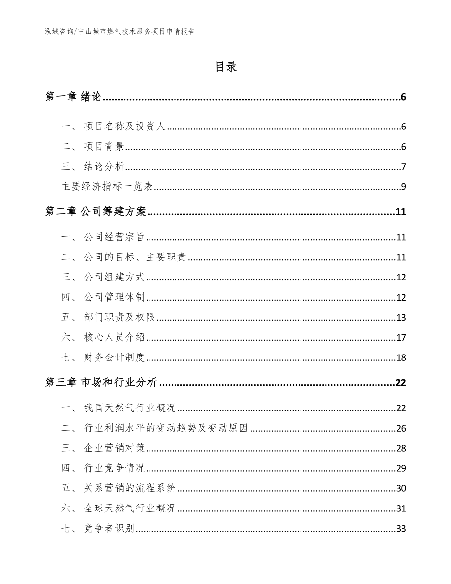 中山城市燃气技术服务项目申请报告_第1页
