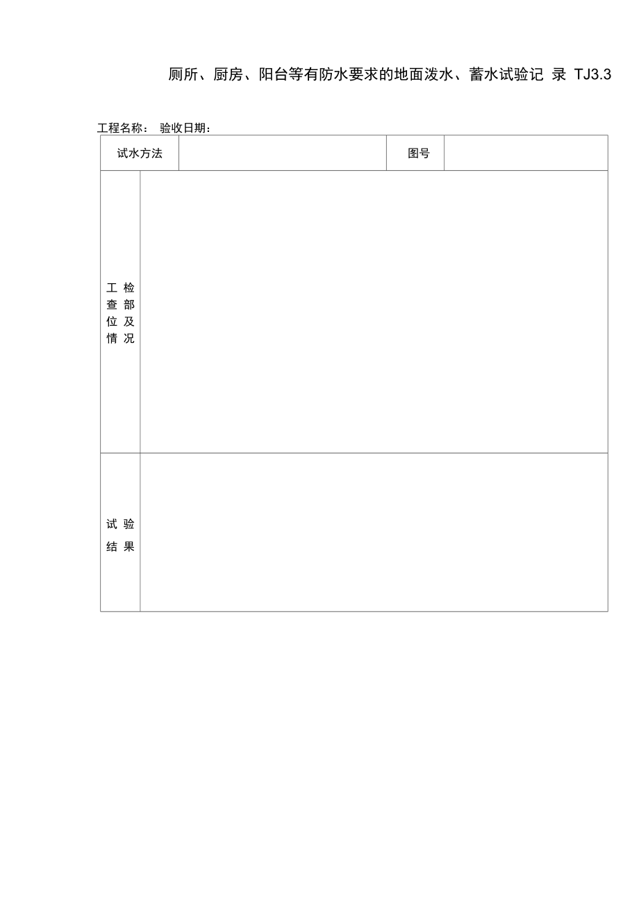 厕所、厨房、阳台等有防水要求的地面泼水、蓄水试验记录_第1页