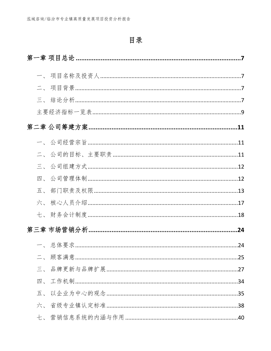 临汾市专业镇高质量发展项目投资分析报告（参考范文）_第1页