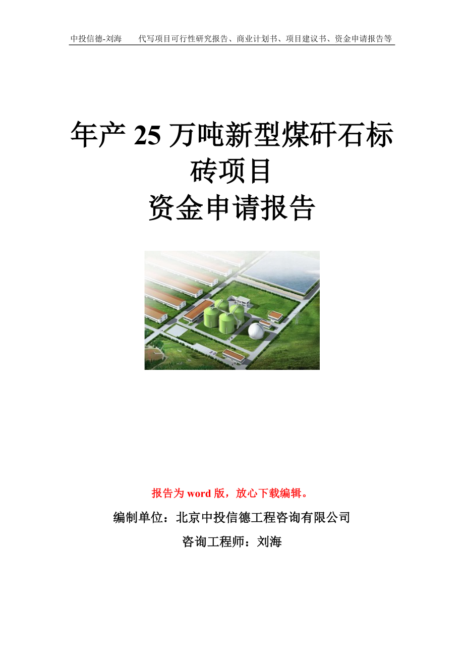 年产25万吨新型煤矸石标砖项目资金申请报告模板_第1页
