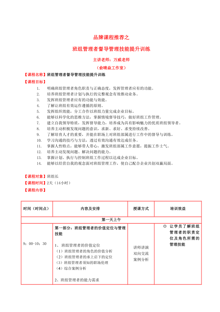 班组督导管理技能提升课程大纲(万威老师)_第1页