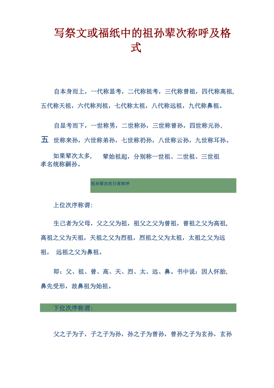 写祭文或福纸中的祖孙辈次称呼及格式_第1页