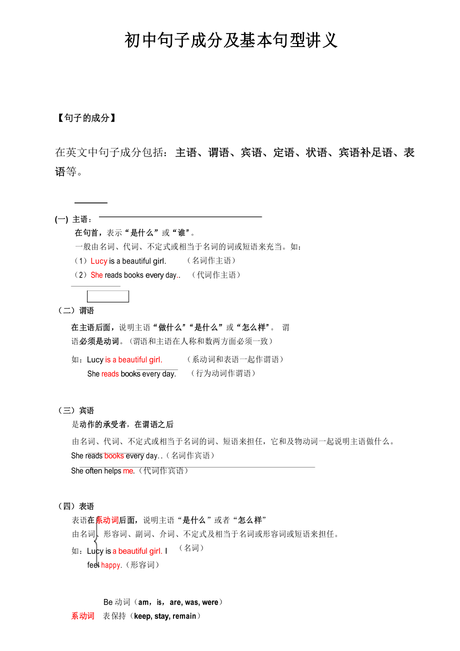 初中英语句子成分及基本句型_第1页
