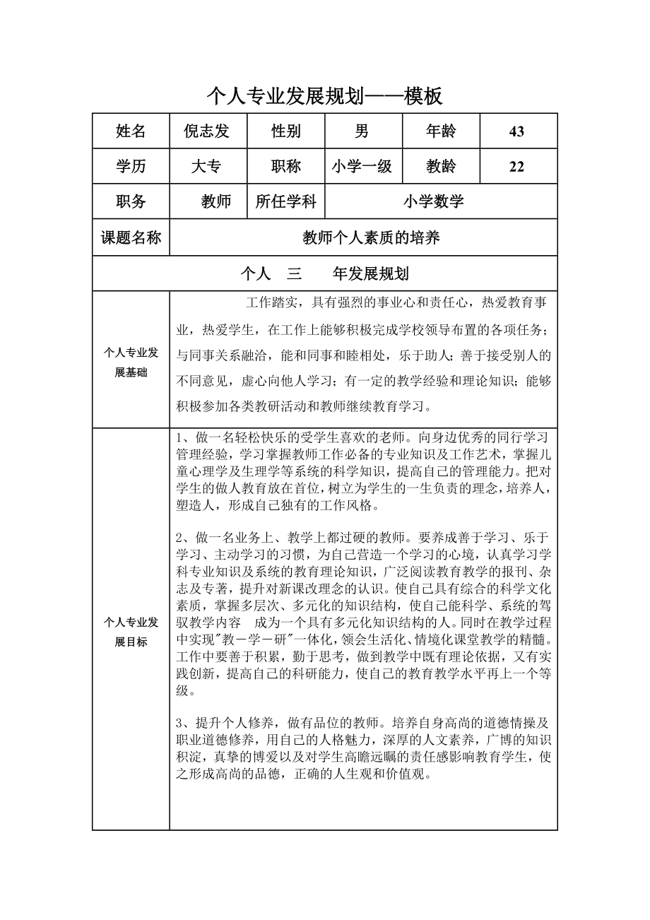 个人专业发展规划倪志发_第1页