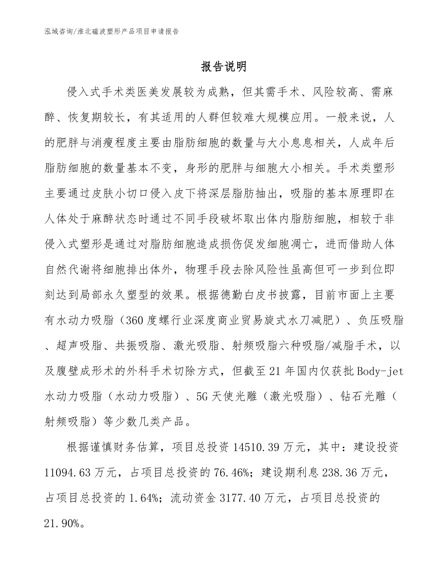淮北磁波塑形产品项目申请报告_第1页