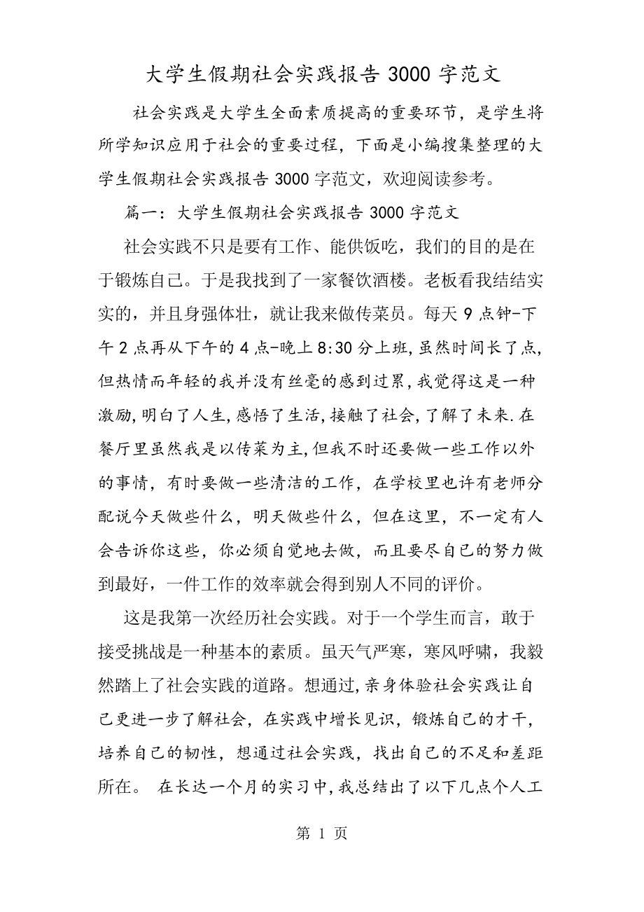 大学生假期社会实践报告3000字范文_第1页