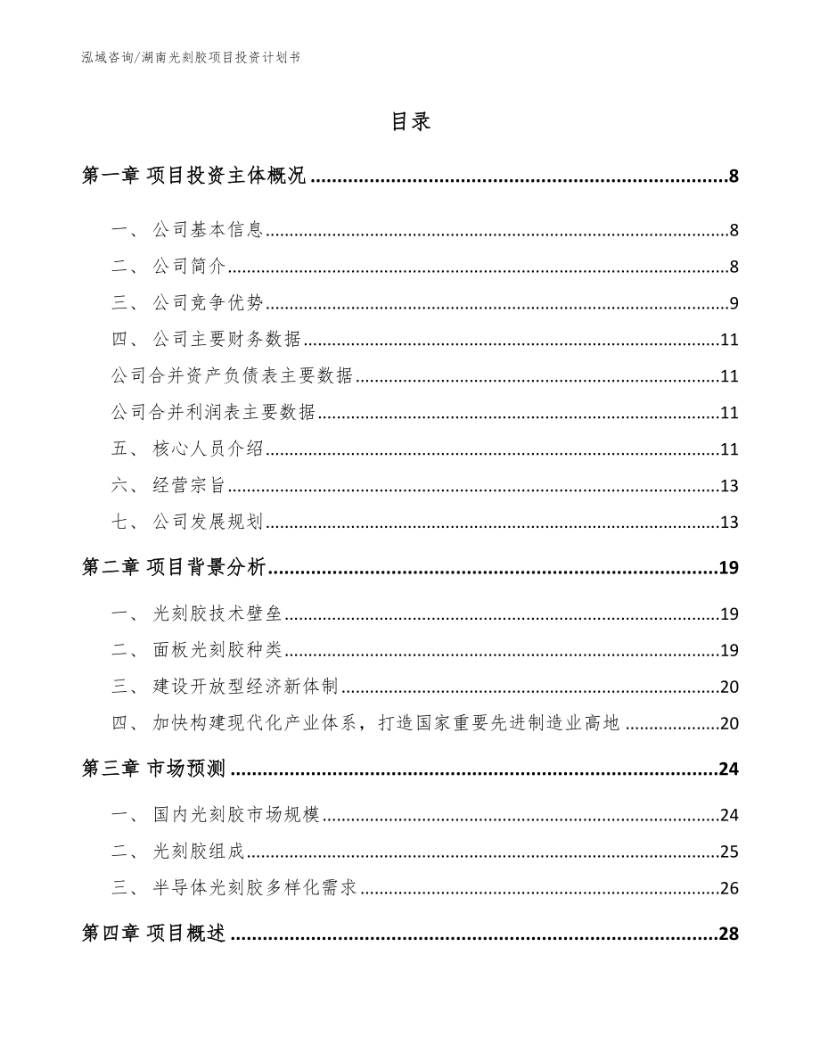 湖南光刻胶项目投资计划书_模板范文_第1页