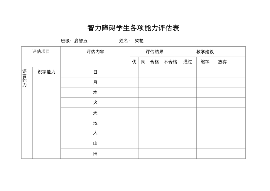 智力学生各项能力评估表_第1页