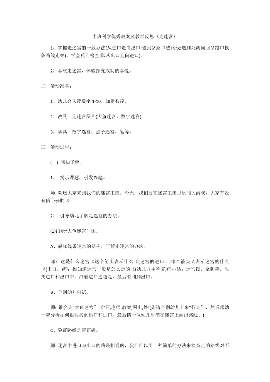 中班科学优秀教案及教学反思《走迷宫》_第1页