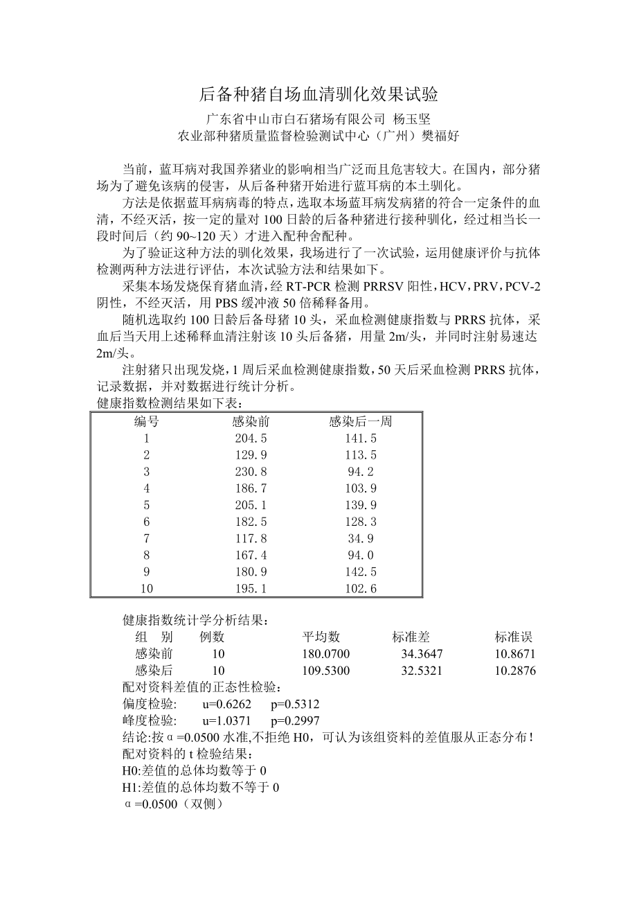后备种猪自场血清驯化效果试验_第1页