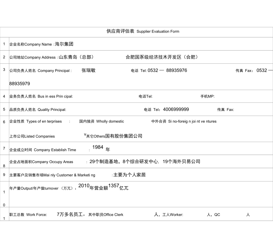 海尔供应商评估表_第1页
