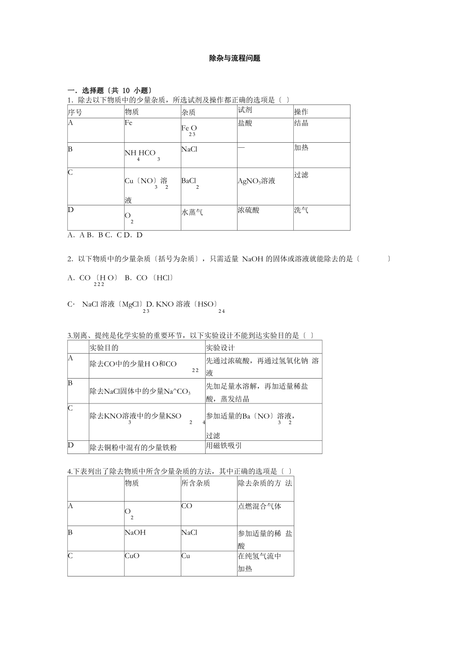 酸碱盐--除杂与流程问题_第1页