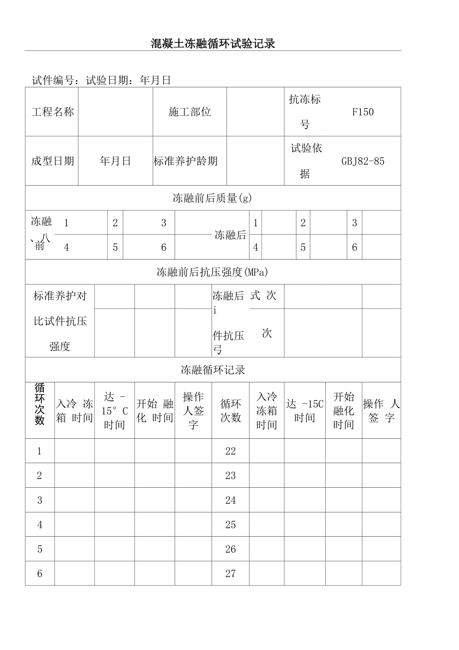 混凝土冻融循环试验记录_第1页