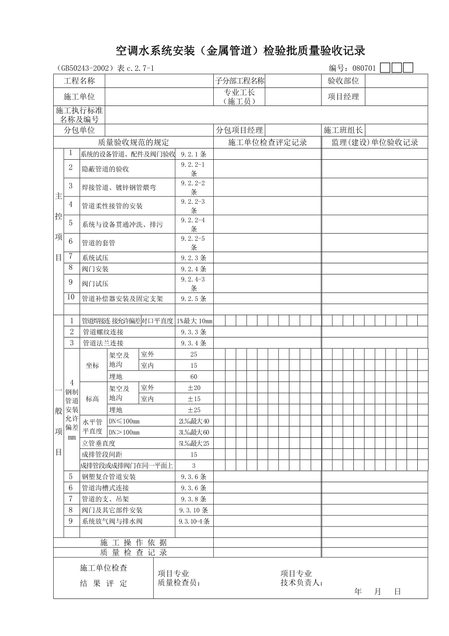 空调水系统安装（金属管道）检验批质量验收记录_第1页