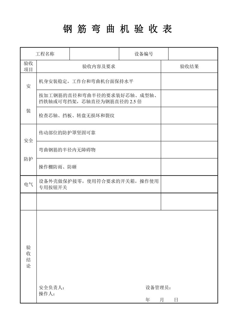 钢筋弯曲机验收表_第1页