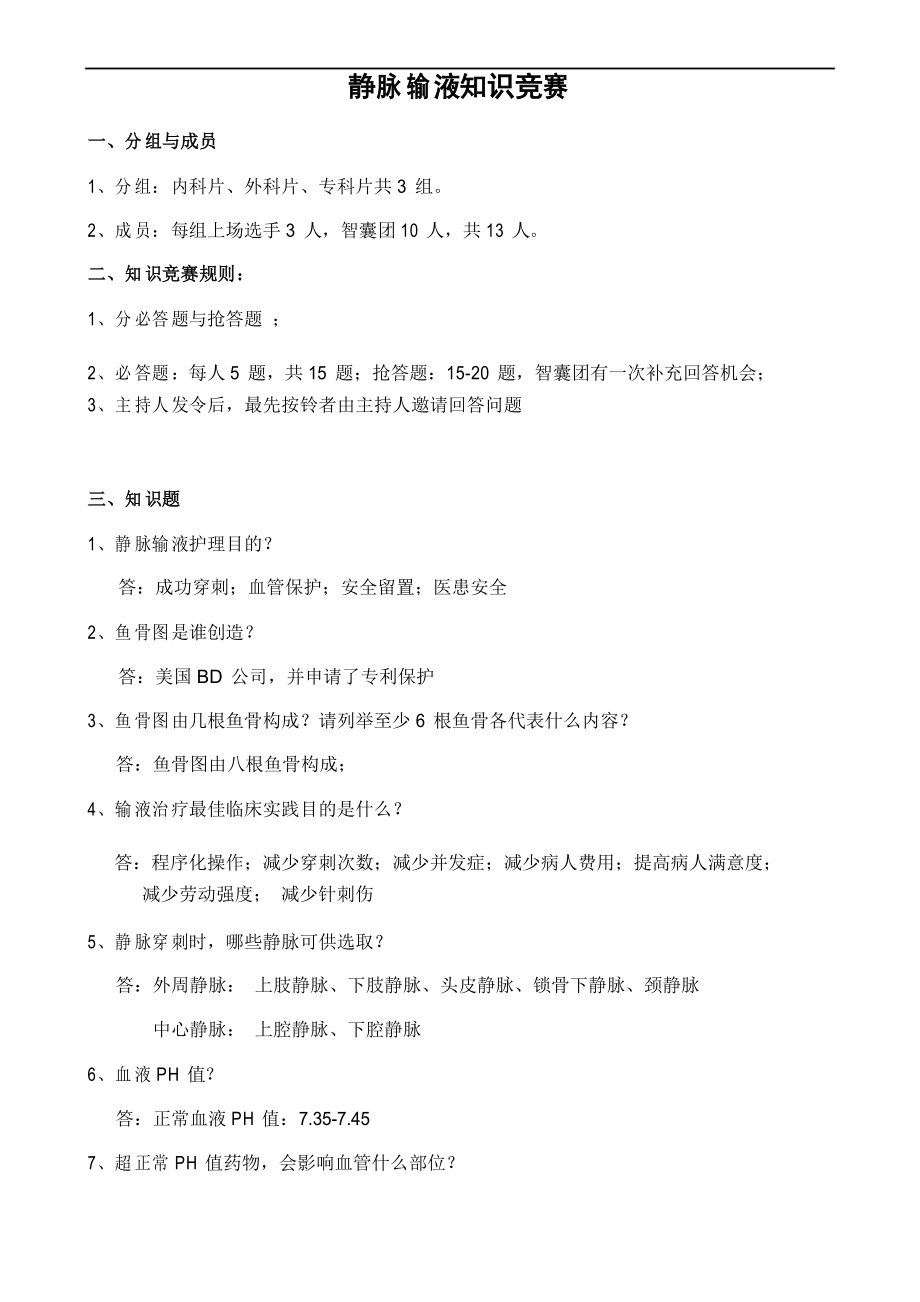 2021年静脉输液知识竞赛_第1页