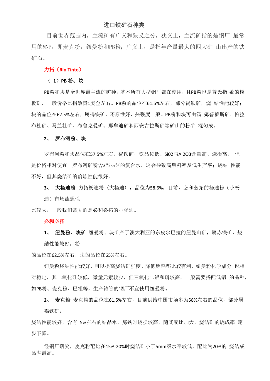 目前主流外矿粉的品种及特性_第1页