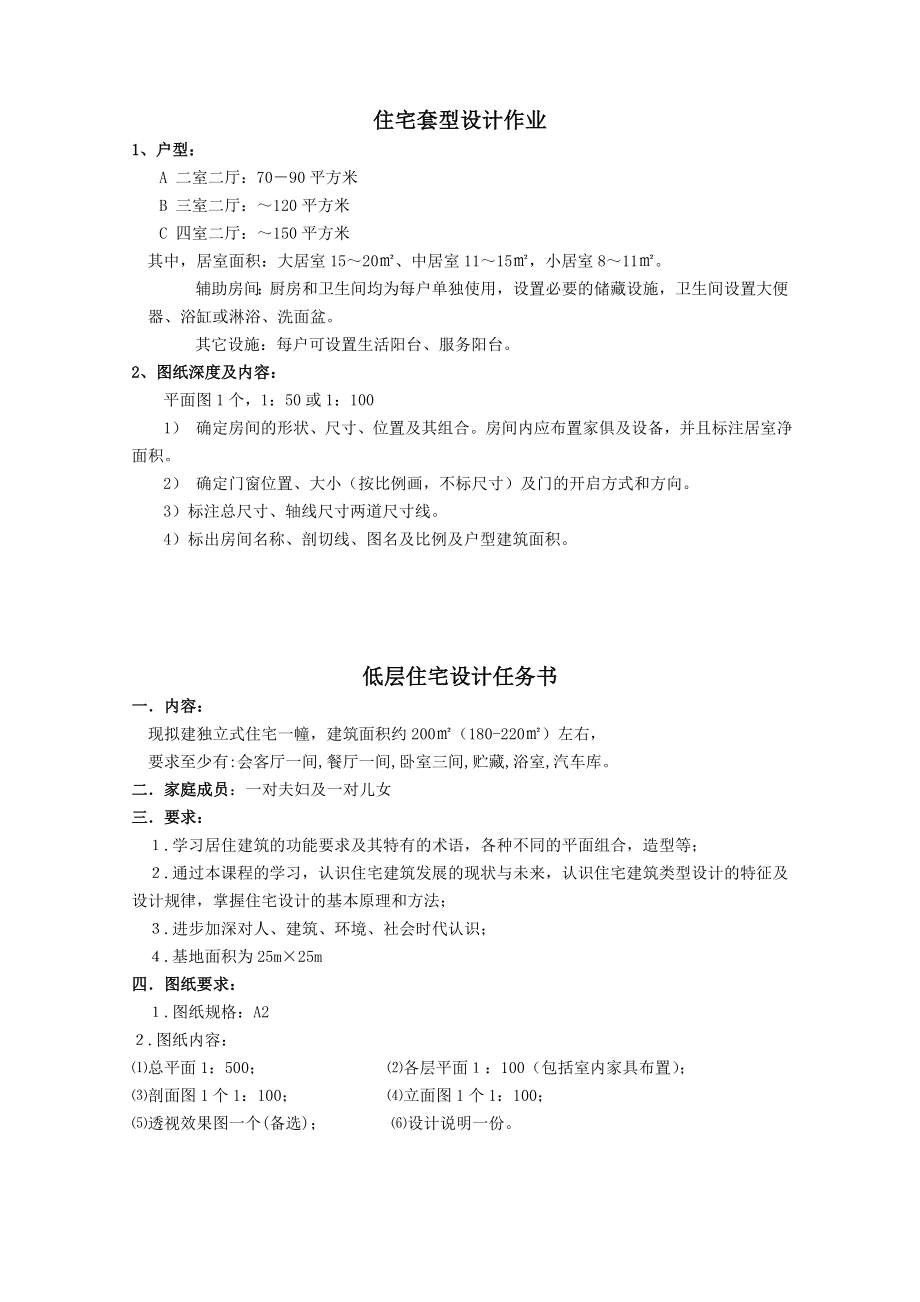 居住建筑住宅设计任务书_第1页