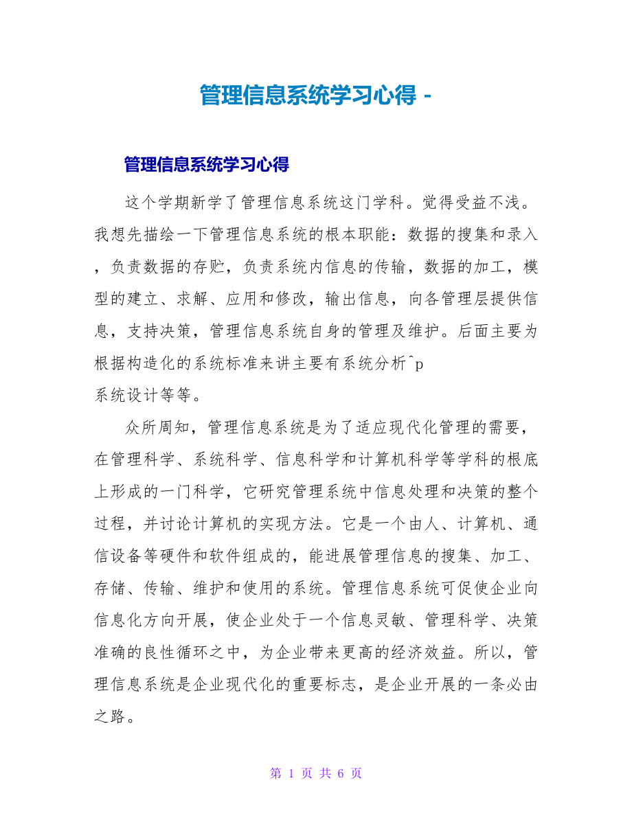 管理信息系统学习心得_第1页
