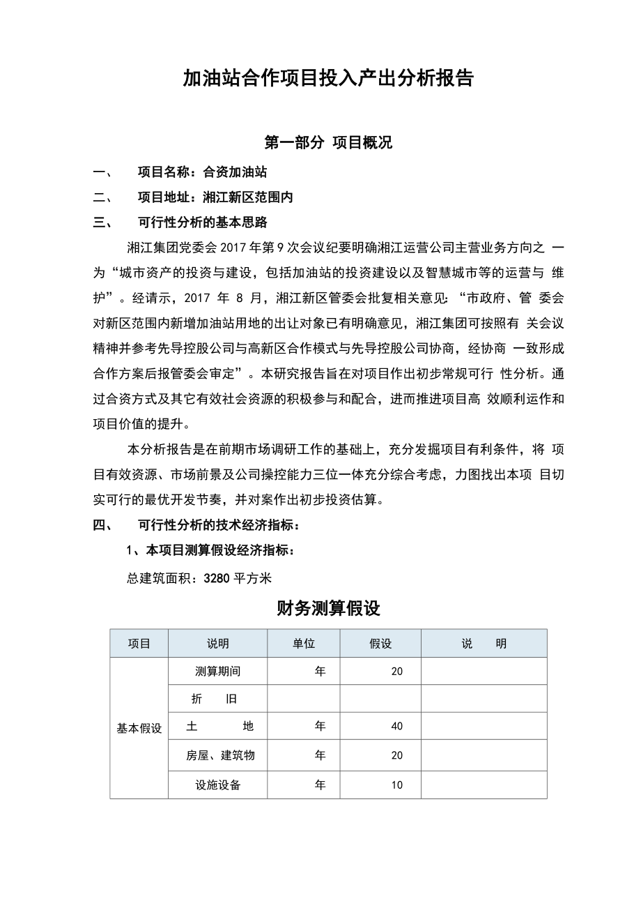 加油站合作项目投入产出分析报告报告材料_第1页