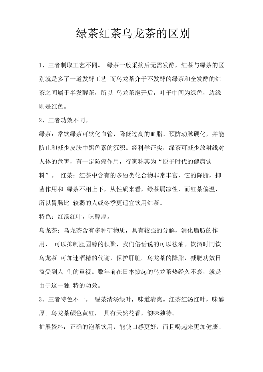 绿茶红茶乌龙茶的区别_第1页