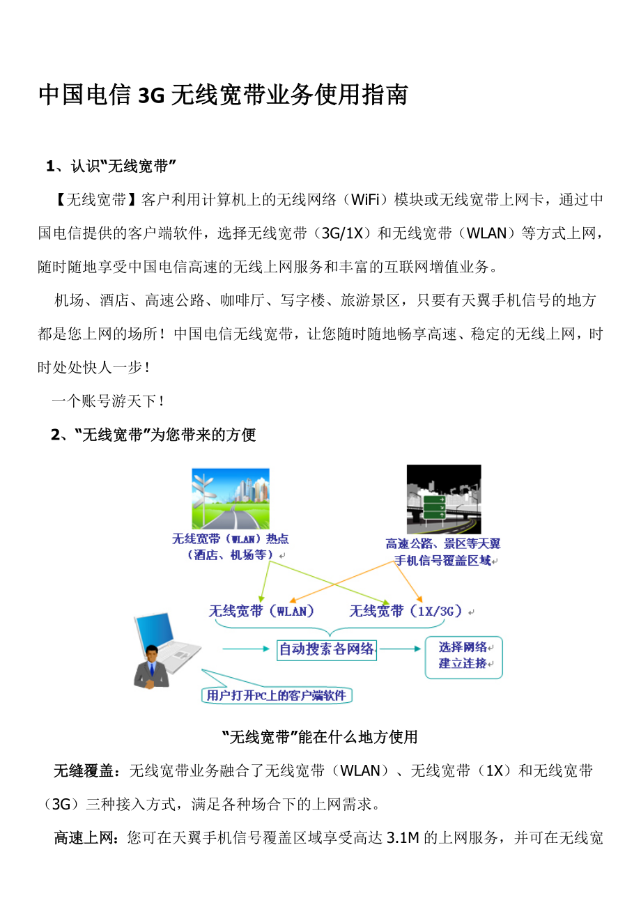 中国电信3G无线宽带业务使用指南_第1页