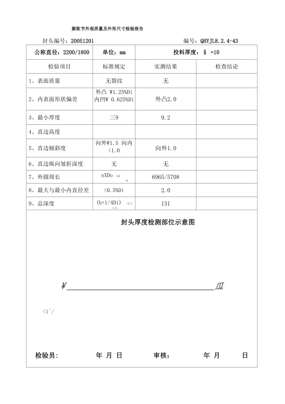 膨胀节外观质量及外形尺寸检验报告_第1页