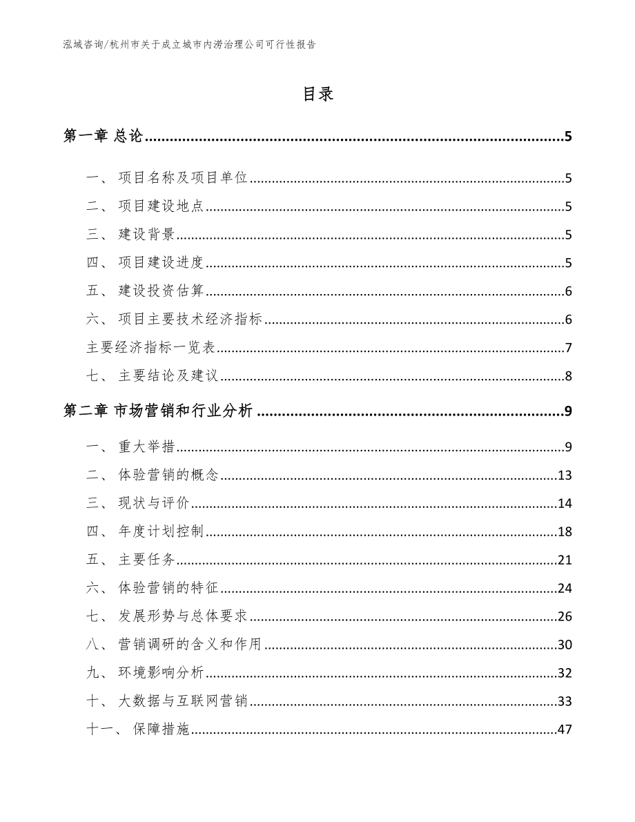 杭州市关于成立城市内涝治理公司可行性报告【范文模板】_第1页