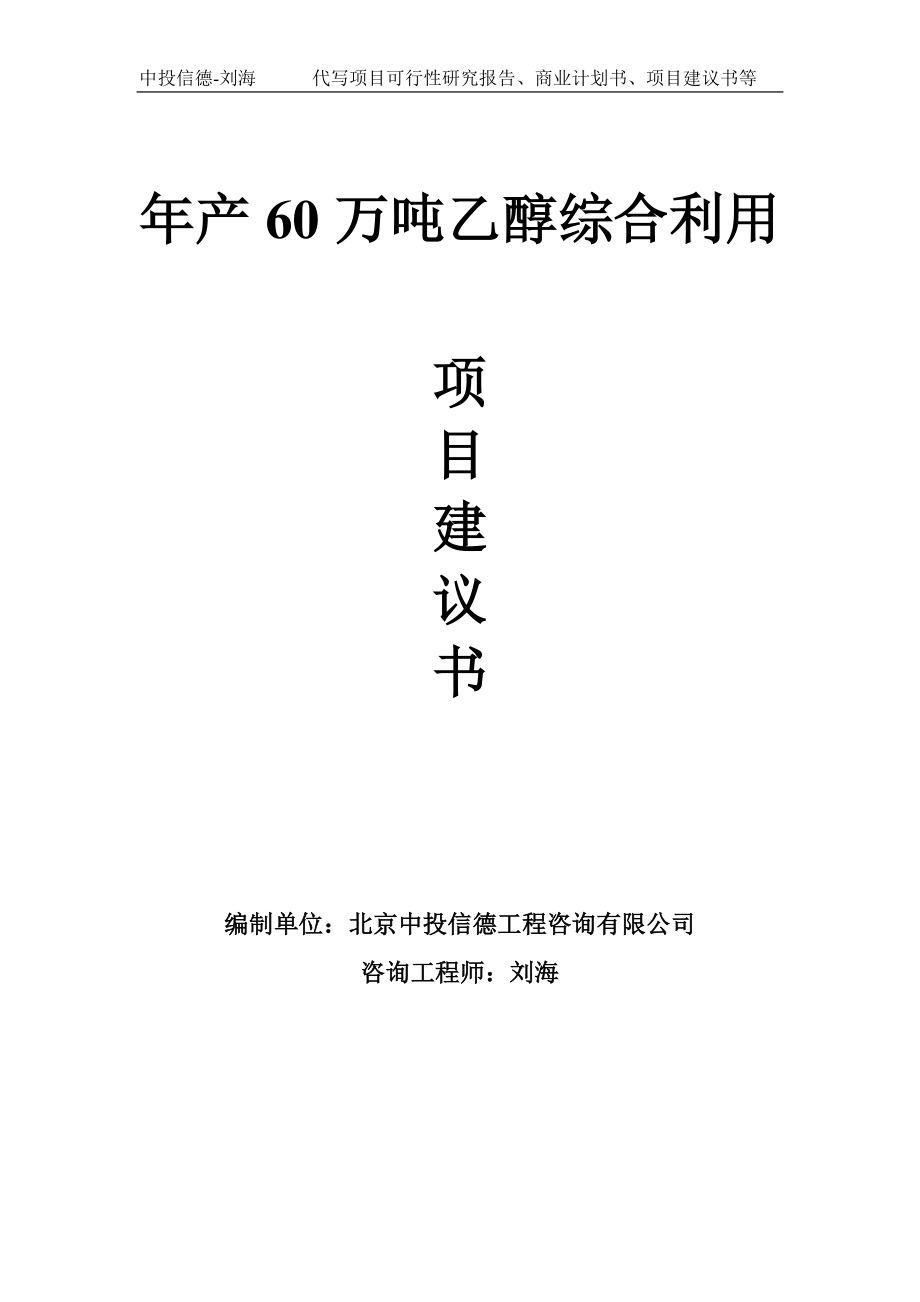 年产60万吨乙醇综合利用项目建议书-写作模板_第1页