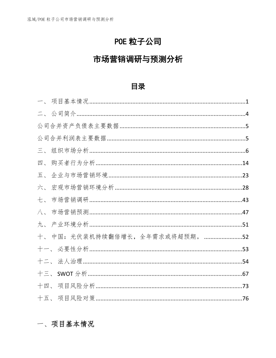 POE粒子公司市场营销调研与预测分析（参考）_第1页