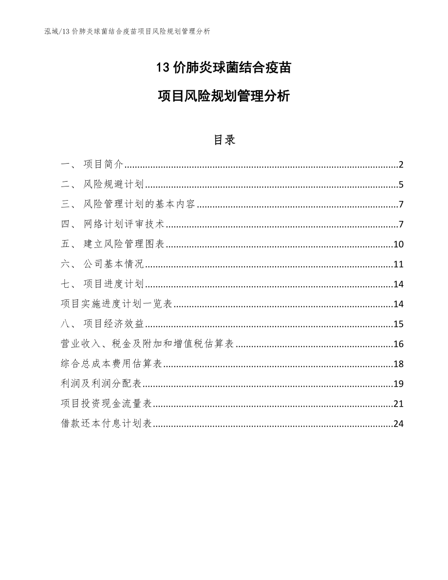 13价肺炎球菌结合疫苗项目风险规划管理分析_第1页