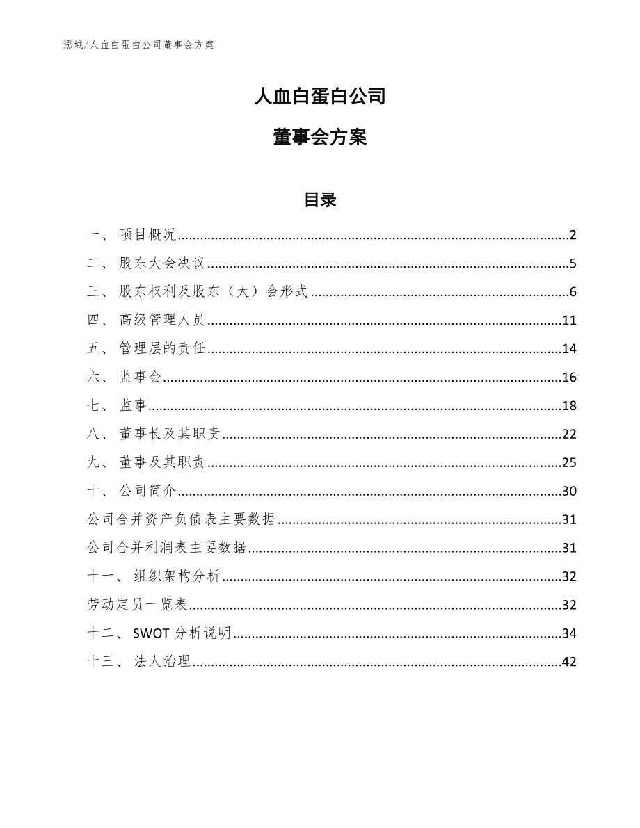 人血白蛋白公司董事会方案【参考】_第1页