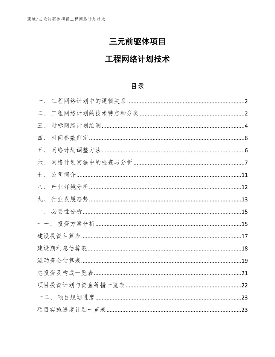 三元前驱体项目工程网络计划技术【范文】_第1页