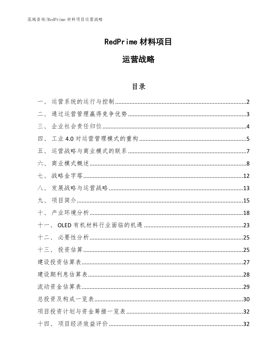 RedPrime材料项目运营战略（参考）_第1页