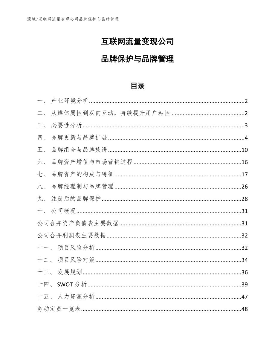 互联网流量变现公司品牌保护与品牌管理_第1页